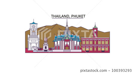 Thailand, Phuket tourism landmarks, vector city travel illustration 100393293