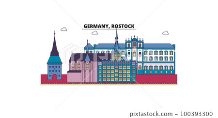 Germany, Rostock tourism landmarks, vector city travel illustration 100393300