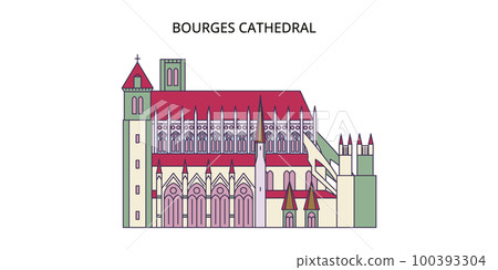 France, Bourges Cathedral Landmark tourism landmarks, vector city travel illustration 100393304