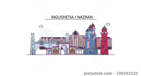 Russia, Magas tourism landmarks, vector city travel illustration 100393320