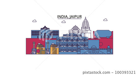India, Jaipur tourism landmarks, vector city travel illustration 100393321