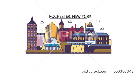 United States, New York Rochester tourism landmarks, vector city travel illustration 100393342