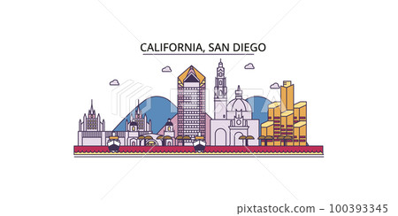 United States, San Diego tourism landmarks, vector city travel illustration 100393345
