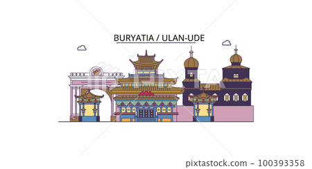 Russia, Ulan Ude tourism landmarks, vector city travel illustration Russia, Ulan Ude tourism landmarks, vector city travel illustration 100393358