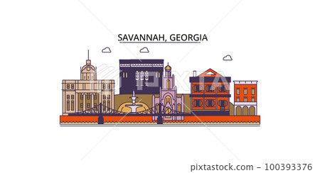 United States, Savannah tourism landmarks, vector city travel illustration United States, Savannah tourism landmarks, vector city travel illustration 100393376