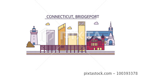United States, Bridgeport tourism landmarks, vector city travel illustration 100393378