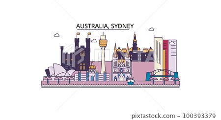 Australia, Sydney tourism landmarks, vector city travel illustration 100393379
