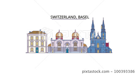 Switzerland, Basel tourism landmarks, vector city travel illustration 100393386