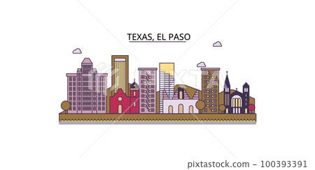 United States, El Paso tourism landmarks, vector city travel illustration United States, El Paso tourism landmarks, vector city travel illustration 100393391