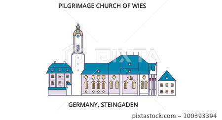 Germany, Steingaden, Pilgrimage Church Of Wies tourism landmarks, vector city travel illustration 100393394