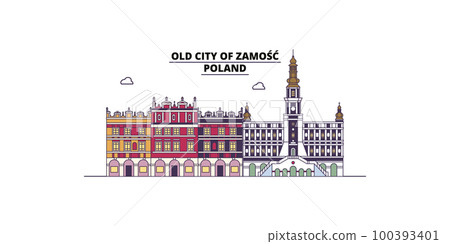 Poland, Zamosc tourism landmarks, vector city travel illustration Poland, Zamosc tourism landmarks, vector city travel illustration 100393401