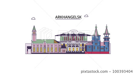 Russia, Arkhangelsk tourism landmarks, vector city travel illustration 100393404