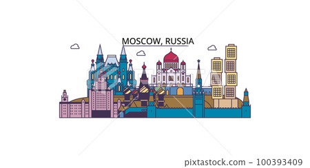 Russia, Moscow tourism landmarks, vector city travel illustration 100393409