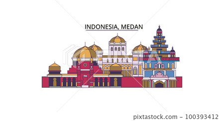 Indonesia, Medan tourism landmarks, vector city travel illustration 100393412