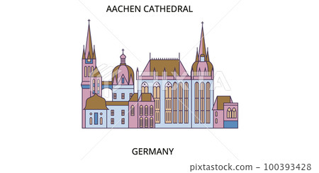 Germany, Aachen Cathedral tourism landmarks, vector city travel illustration 100393428
