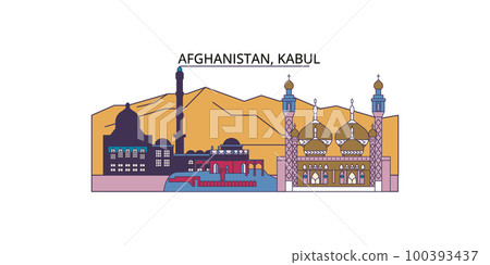 Afghanistan, Kabul tourism landmarks, vector city travel illustration Afghanistan, Kabul tourism landmarks, vector city travel illustration 100393437