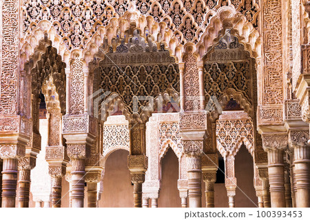 amazing Alhambra palace - unique carved walls in arabian style in Granada, Andalusia, Spain amazing Alhambra palace - unique carved walls in arabian style in Granada, Andalusia, Spain 100393453