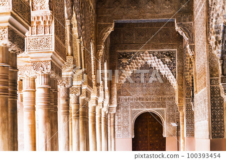 amazing Alhambra palace - unique carved walls in arabian style in Granada, Andalusia, Spain amazing Alhambra palace - unique carved walls in arabian style in Granada, Andalusia, Spain 100393454
