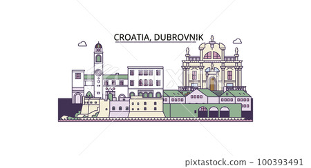 Croatia, Dubrovnik tourism landmarks, vector city travel illustration Croatia, Dubrovnik tourism landmarks, vector city travel illustration 100393491