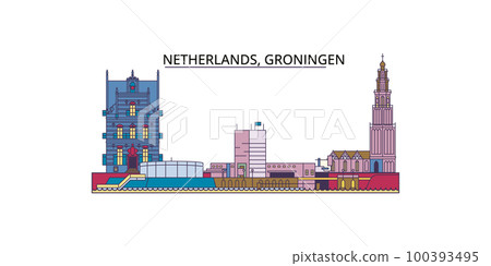 Netherlands, Groningen tourism landmarks, vector city travel illustration 100393495
