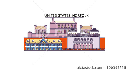 United States, Norfolk tourism landmarks, vector city travel illustration 100393516