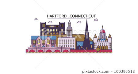 United States, Hartford tourism landmarks, vector city travel illustration 100393518