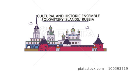 Russia, Solovetsky Islands tourism landmarks, vector city travel illustration 100393519