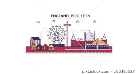 United Kingdom, Brighton tourism landmarks, vector city travel illustration 100393527