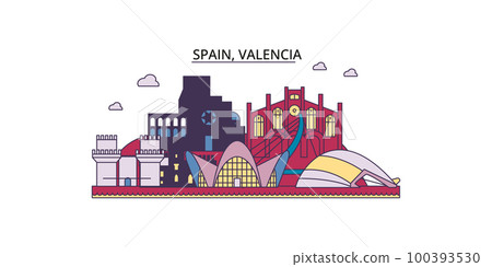 Spain, Valencia tourism landmarks, vector city travel illustration 100393530