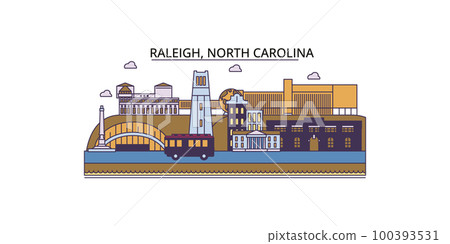 United States, Raleigh tourism landmarks, vector city travel illustration 100393531