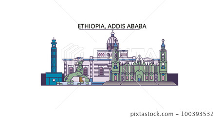 Ethiopia, Addis Ababa tourism landmarks, vector city travel illustration 100393532