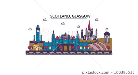 Scotland, Glasgow City tourism landmarks, vector city travel illustration Scotland, Glasgow City tourism landmarks, vector city travel illustration 100393535