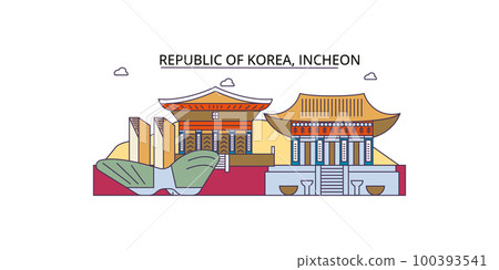 South Korea, Incheon tourism landmarks, vector city travel illustration South Korea, Incheon tourism landmarks, vector city travel illustration 100393541