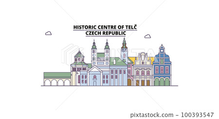 Czech Republic, Telc tourism landmarks, vector city travel illustration 100393547