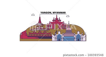 Myanmar, Yangon tourism landmarks, vector city travel illustration 100393548