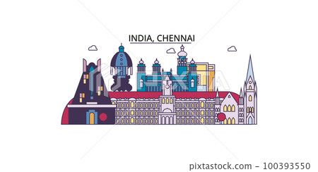 India, Chennai tourism landmarks, vector city travel illustration 100393550