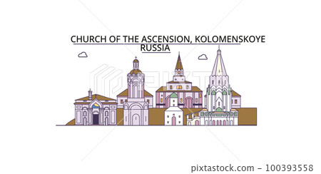 Russia, Kolomenskoye, Church Of The Ascension tourism landmarks, vector city travel illustration 100393558