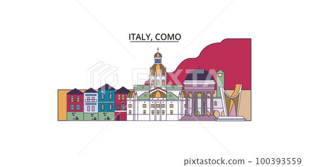 Italy, Como tourism landmarks, vector city travel illustration 100393559