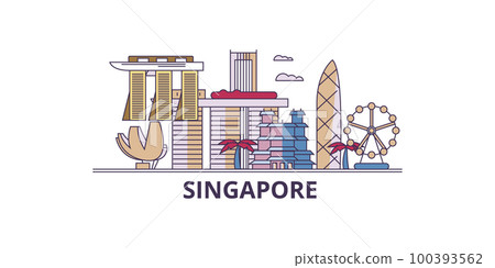 Singapore City tourism landmarks, vector city - Stock