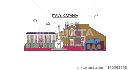 Italy, Catania tourism landmarks, vector city travel illustration 100393568