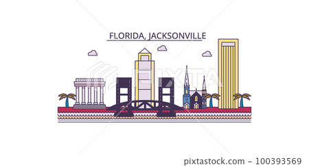 United States, Jacksonville tourism landmarks, vector city travel illustration 100393569