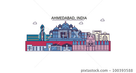 India, Ahmedabad tourism landmarks, vector city travel illustration 100393588