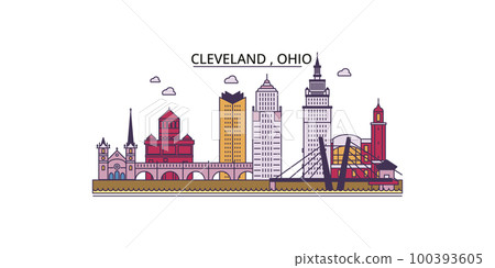 United States, Cleveland tourism landmarks, vector city travel illustration United States, Cleveland tourism landmarks, vector city travel illustration 100393605