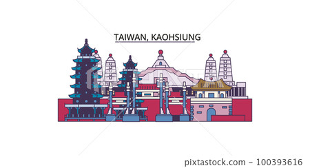 Taiwan, Kaohsiung tourism landmarks, vector city travel illustration 100393616