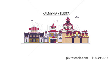 Russia, Elista tourism landmarks, vector city travel illustration Russia, Elista tourism landmarks, vector city travel illustration 100393684