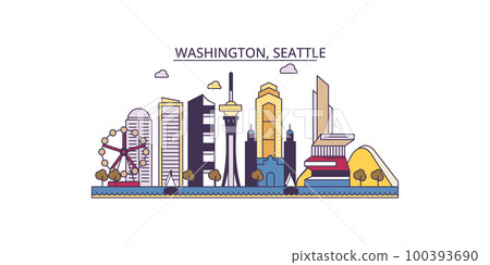 United States, Seattle tourism landmarks, vector city travel illustration United States, Seattle tourism landmarks, vector city travel illustration 100393690