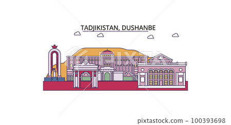 Tadjikistan, Dushanbe tourism landmarks, vector city travel illustration 100393698