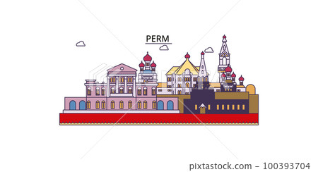 Russia, Perm tourism landmarks, vector city travel illustration 100393704