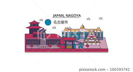 Japan, Nagoya tourism landmarks, vector city travel illustration 100393742