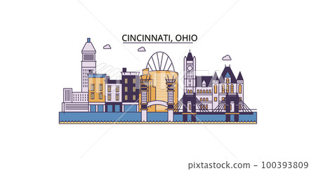United States, Cincinnati tourism landmarks, vector city travel illustration United States, Cincinnati tourism landmarks, vector city travel illustration 100393809